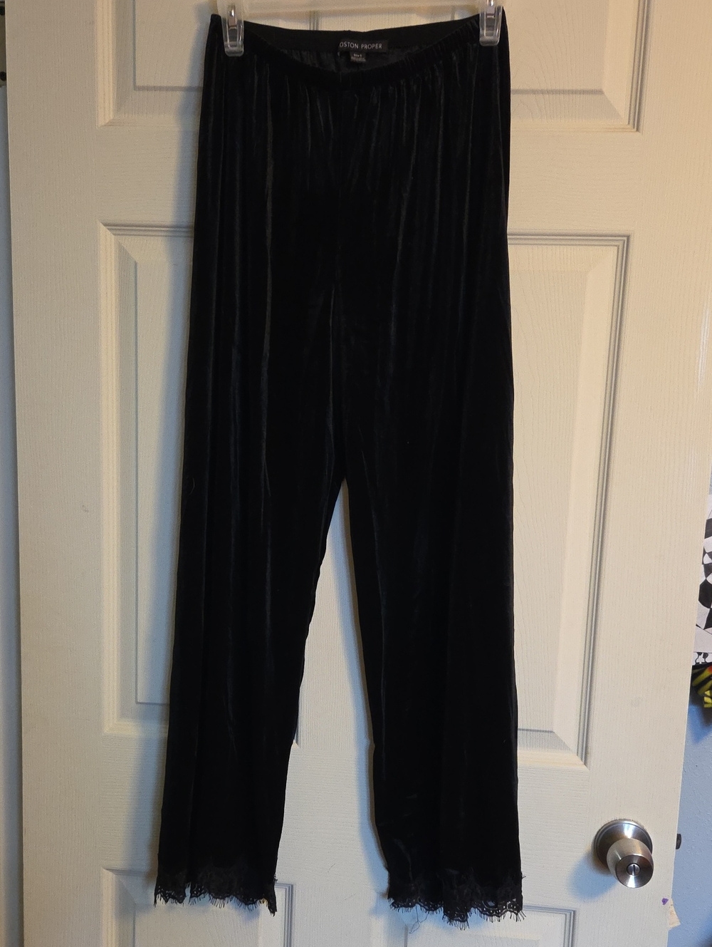 Boston Proper Wide Leg Velvet Pants With Lace Trim Size Small - Picture 2 of 10